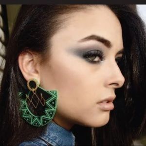 MELODY EHSANI GREEN BLACK GOLD TRIBAL EARRINGS